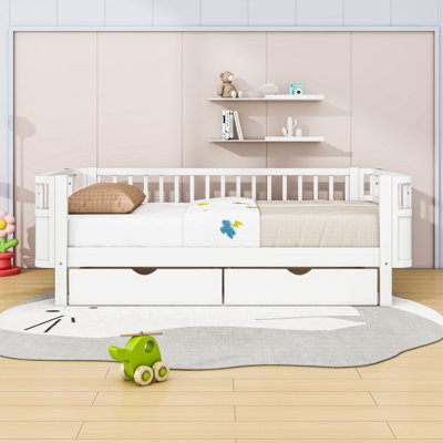 Versatile Wooden Bed With Wheeled Storage Drawers