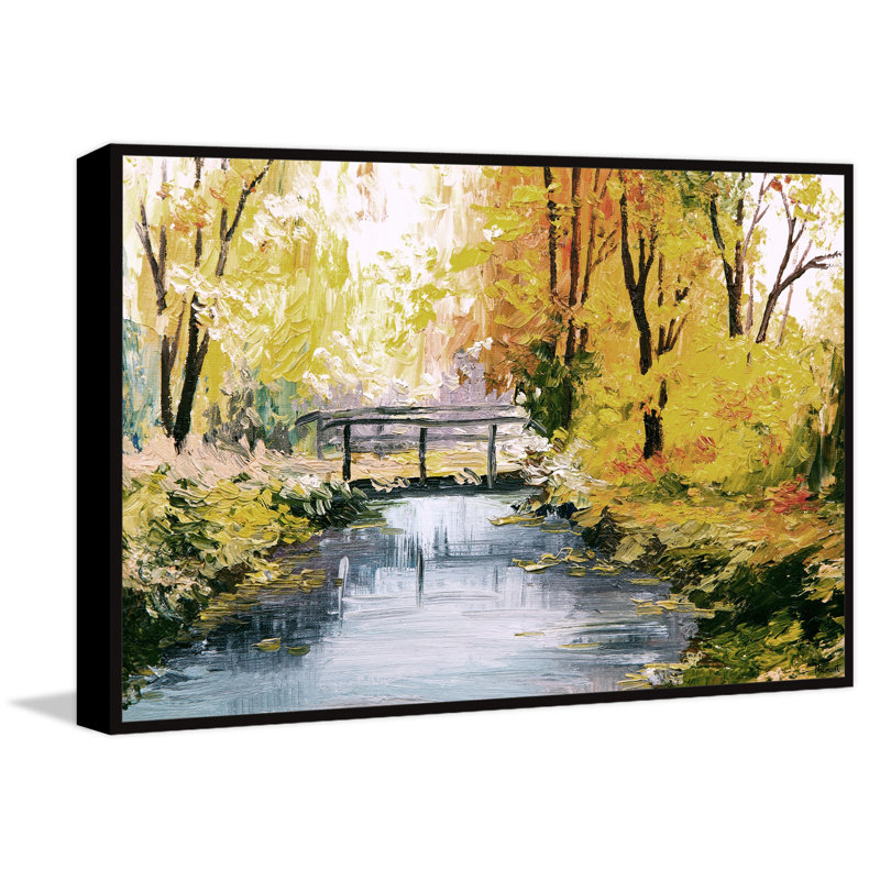Bridge Over Stream - Painting on Canvas, 30cm H x 45cm W x 3.81cm D