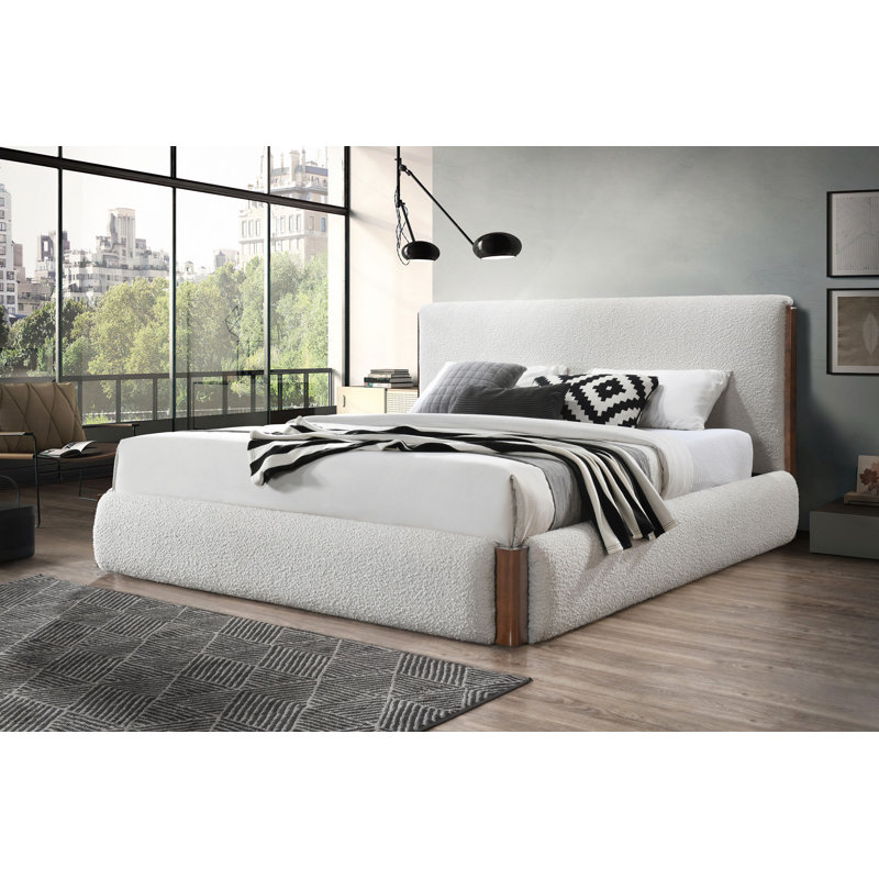 Lit tapissier de luxe, sans sommier, tissu bouclé, capacité de 660 lb