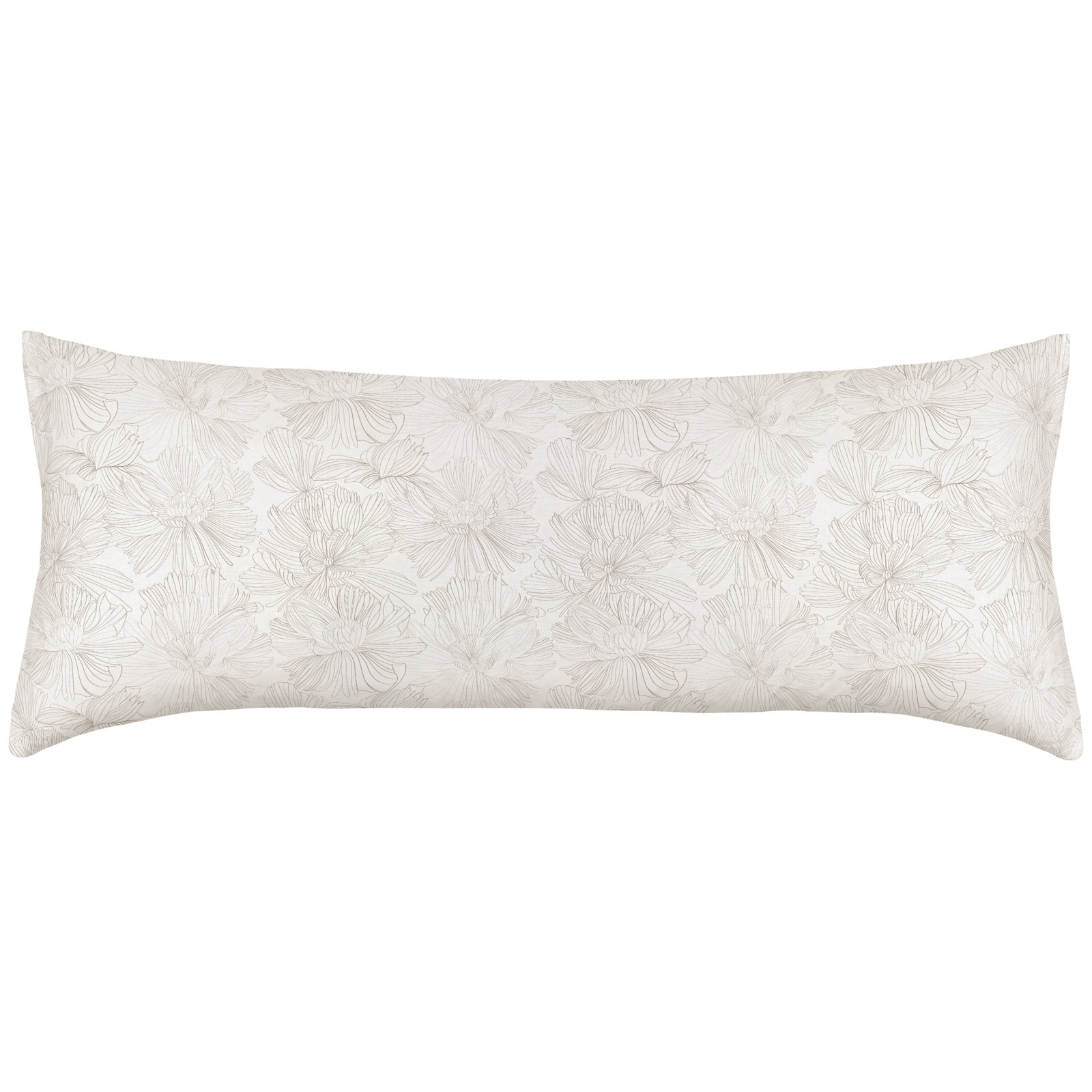 100% French Linen Pillow Sham, Cream & Putty Floral, Rectangle 16"H x 44"W, Down Alternative