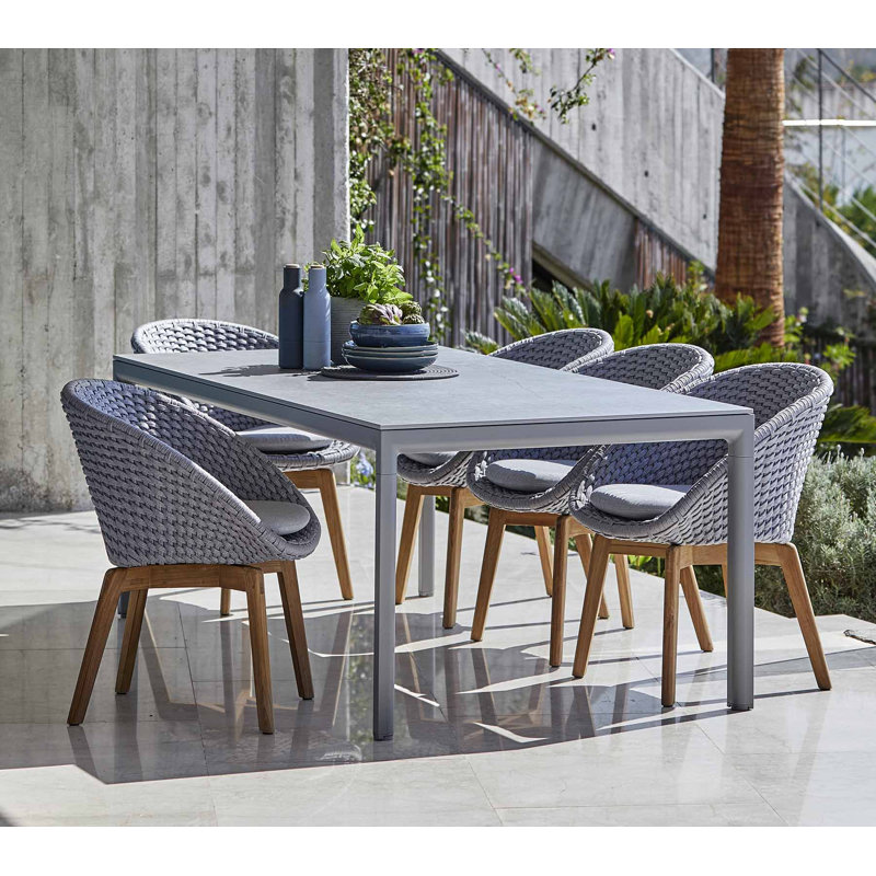 Peacock Patio Dining Armchair with Cushion, Light Gray/Teak