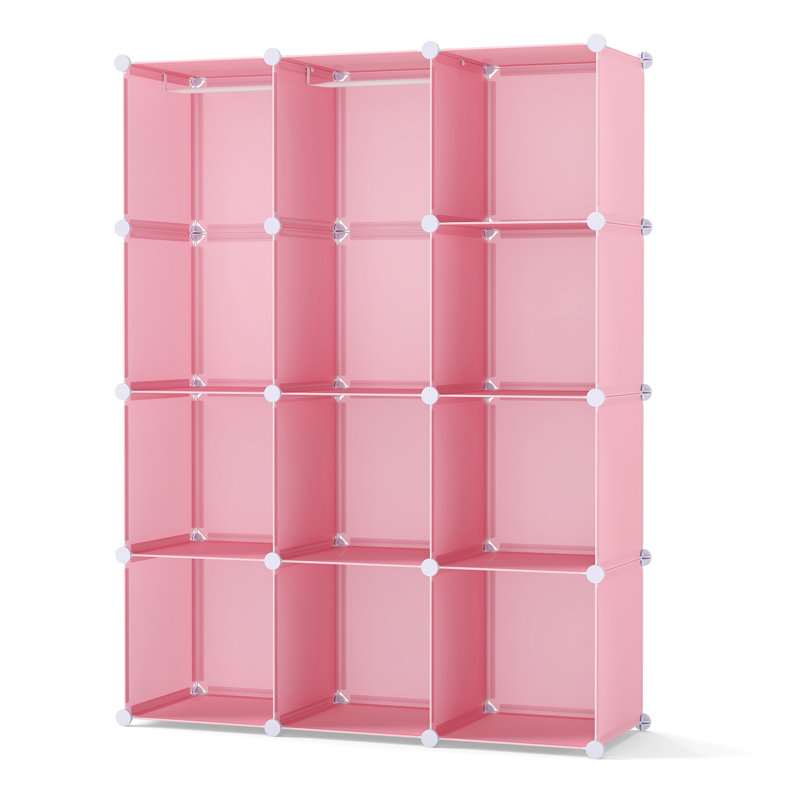 Armoire modulaire pour bébé de 10 cubes avec garde-robe et étagères ouvertes pour les vêtements, rose, Rose