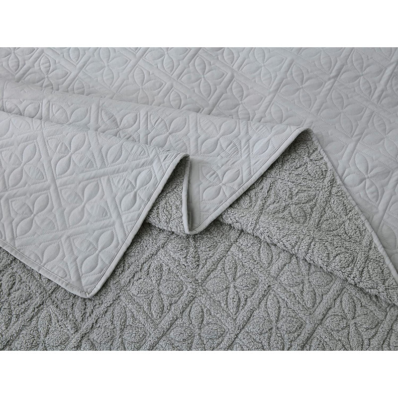 3 - Piece Reversible Floral Quilt Set, Sherpa Blanket with Shams, King Quilt + 2 King Shams, Gray