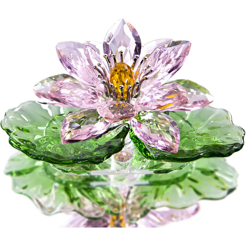 Pink Sparkle Crystal Hue Reflection Crystal Lotus Flower,Glass Home Decor for Feng Shui,Gift Boxed