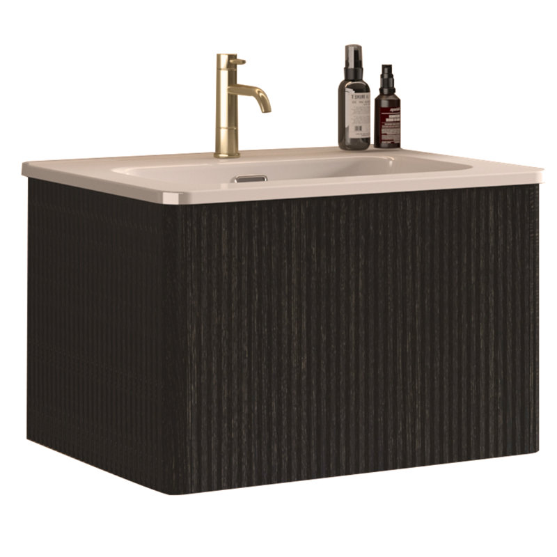 Meuble-lavabo rayé 24 po avec lavabo en céramique blanc, meuble-lavabo mural flottant pour salle de bain