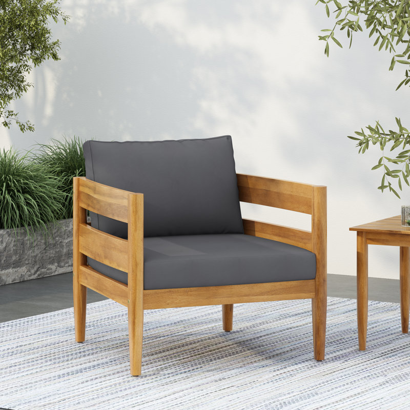 Adria Patio Acacia Wood Lounge Chair With Removable Cushions, Dark Gray