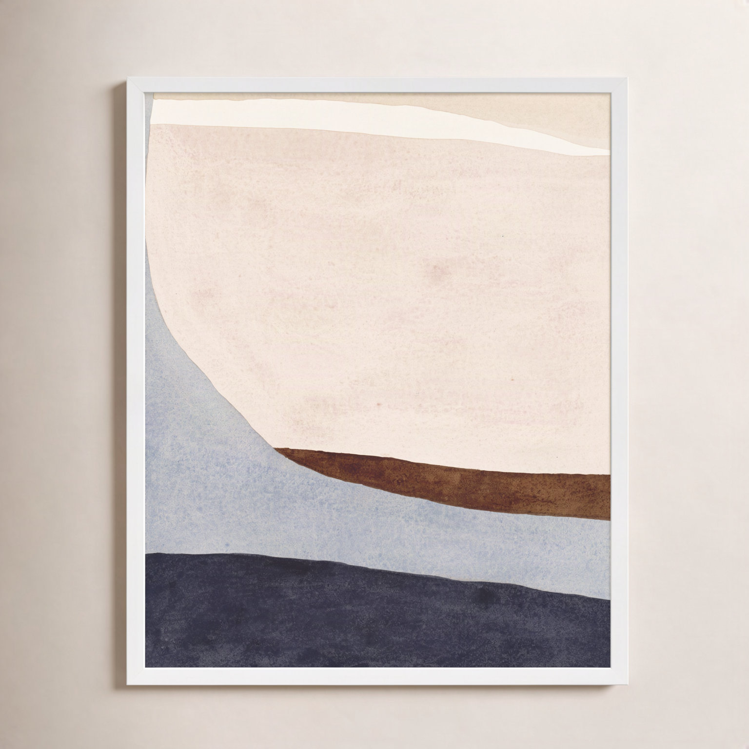 Divided "Divided by Blue 2" Painting, 25" H x 20" W x 1.25" D, White Framed