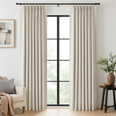 Pinch Pleated 100% Blackout Curtains Linen Blend Drapes with 20 Hooks Curtains for Living Room and Bedroom （Set of 2）