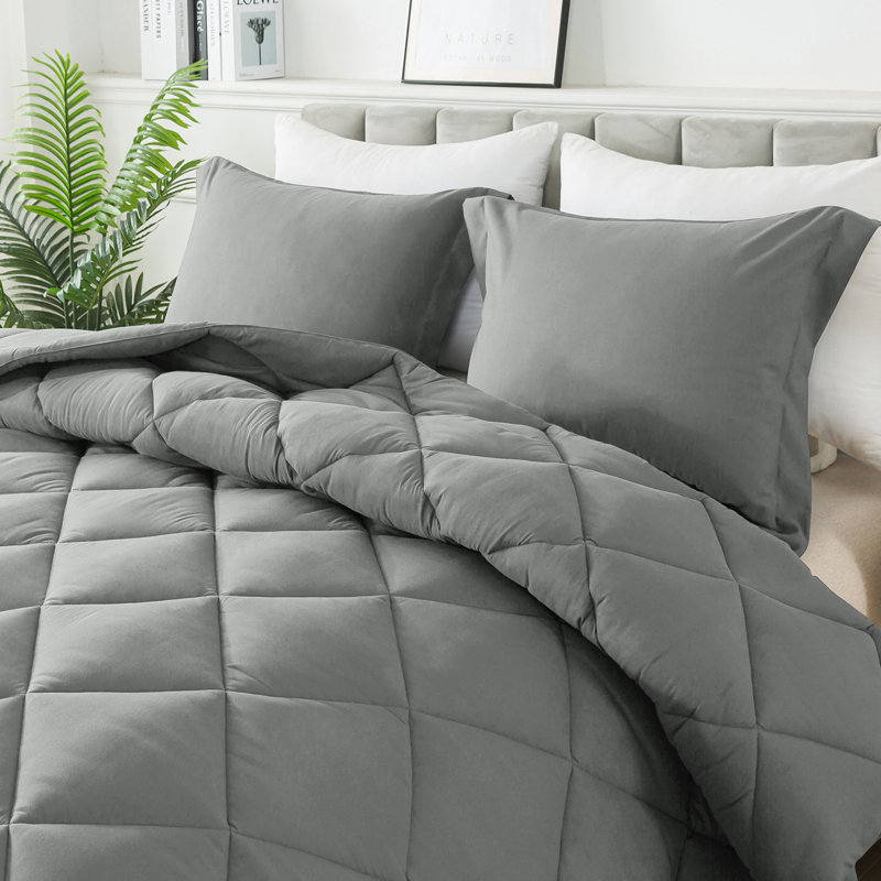 Diamond lattice three-piece Comforter Set, Twin Comforter + 1 Standard Sham, Light Gray