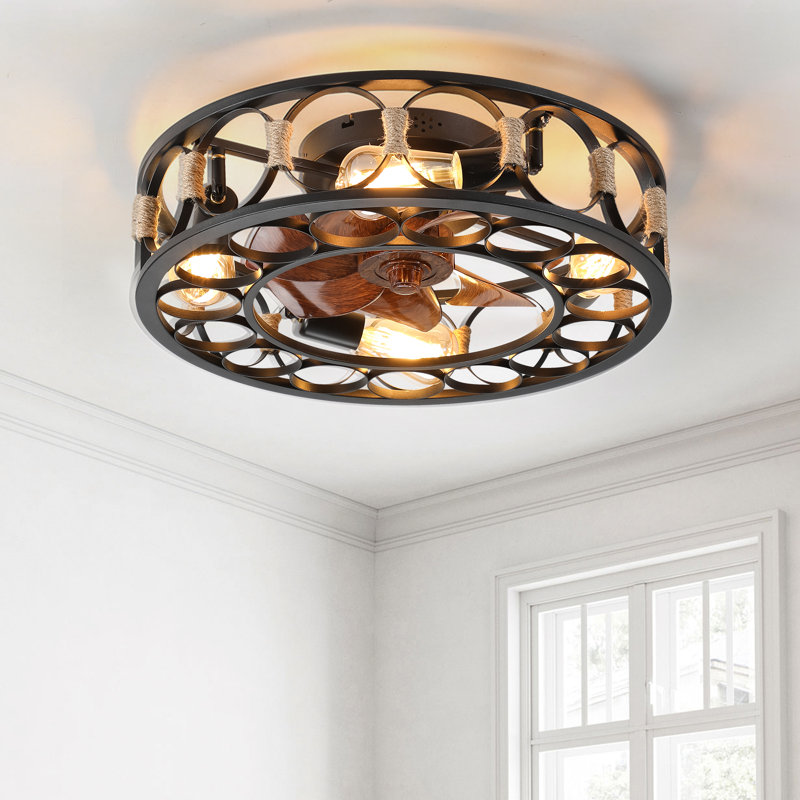 Ventilateur de plafond à profil bas en cage de 20 pouces avec ensemble d'éclairage et télécommande