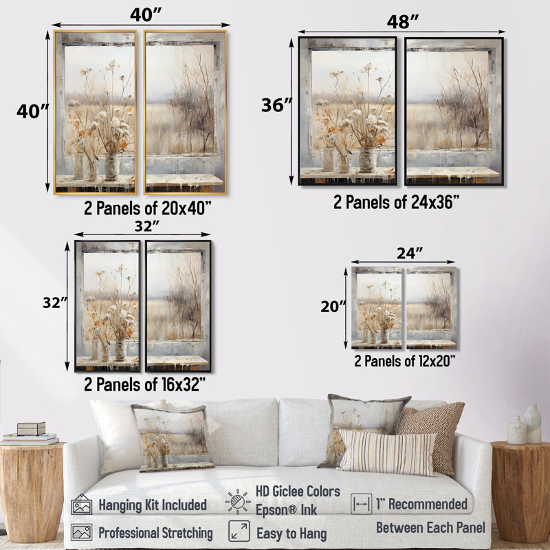 Winter Meadow View Calmness III - Paysages prairies, impressions sur toile 2 pièces, H 20 po x l 24 po, Noir