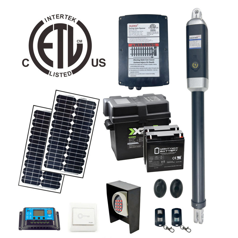 ALEKO ETL Solar Kit Single Swing Gate Opener with Backup Battery