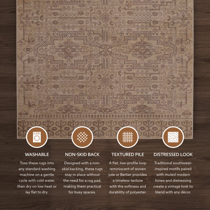 Maril Sloan Washable Sand And Beige Area Rug, Rectangle 8' x 10'