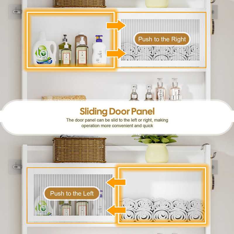 Over The Toilet Storage Cabinet with Acrylic Sliding Door Panel, White