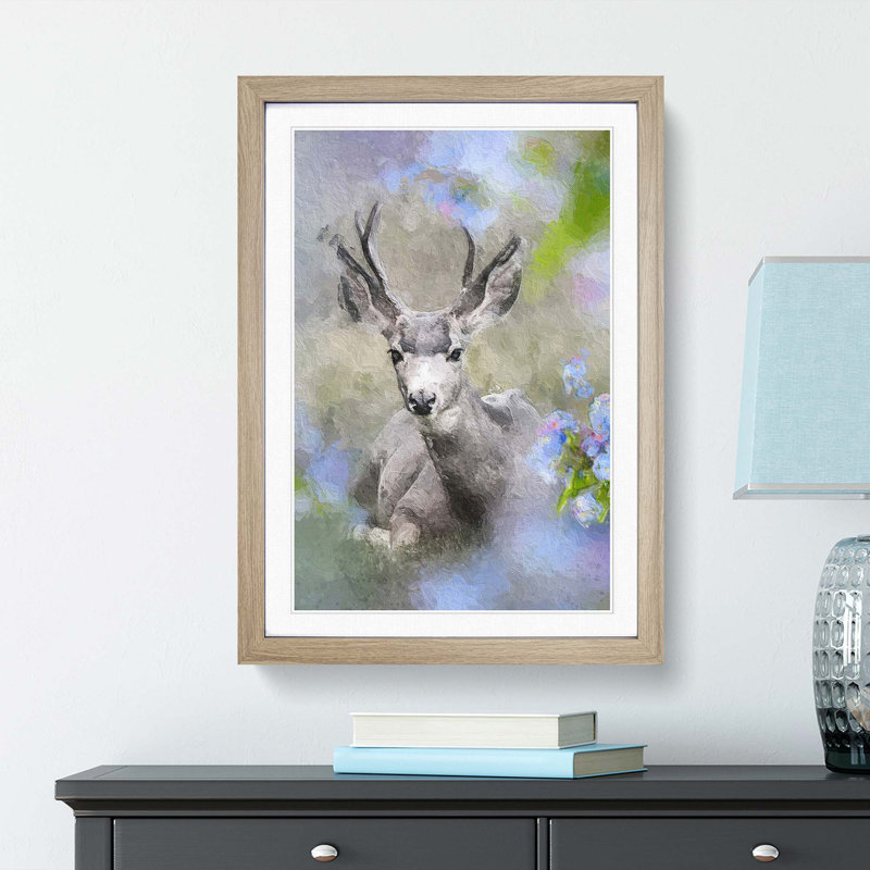 Resting Deer - Framed Print, 36cm H x 27cm W x 2cm D, Oak Framed