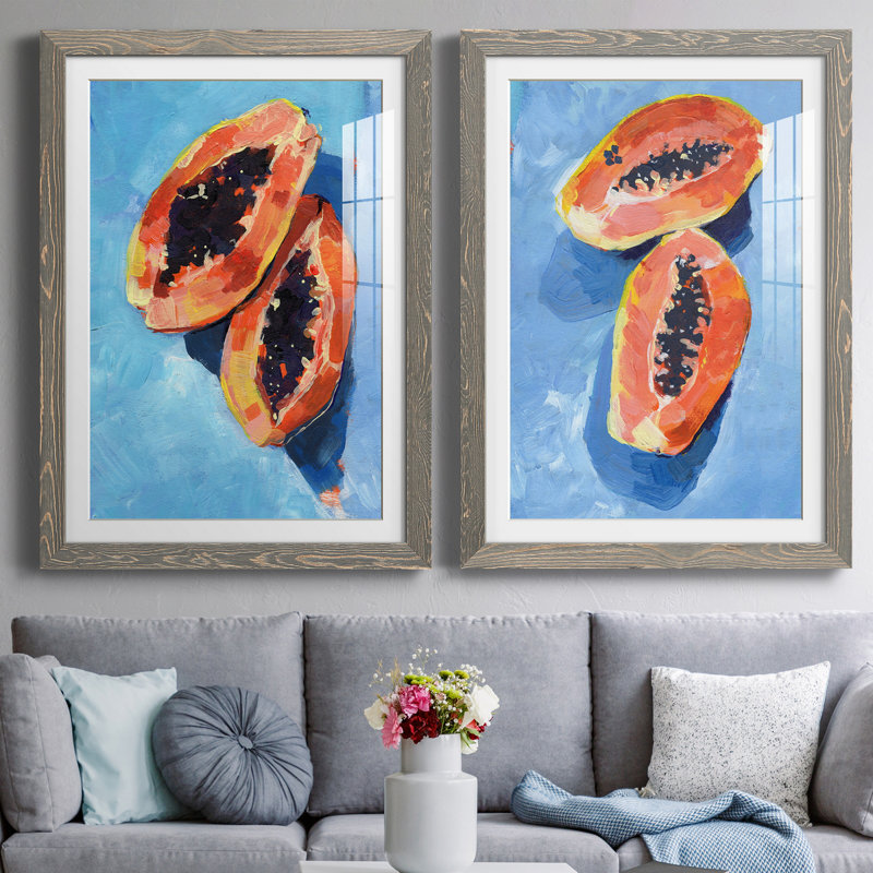«Bold Papaya I», ensemble de 2 reproductions d'art sur papier encadrées, H 31,5 po x l 47 po x P 1,5 po, Cadre en papier gris