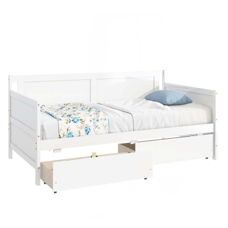 Twin Size Pine Wood Daybed With Two Storage Drawers ,White, White