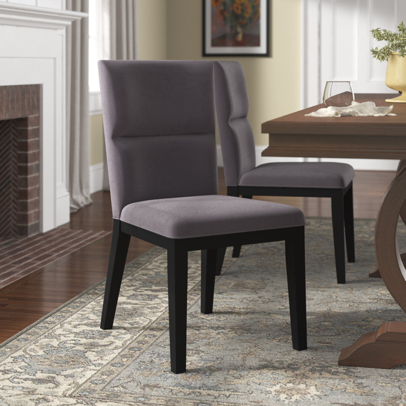 Bourland 35.75'' H Upholstered Side Chair, Gray Velvet, Black