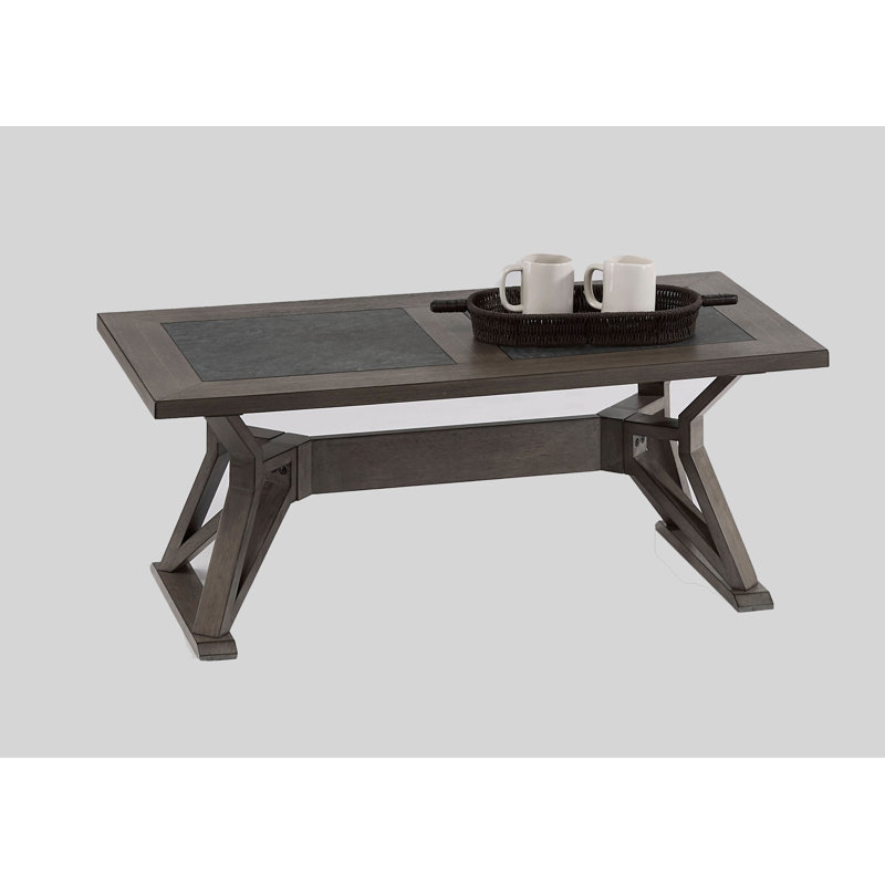 Ash Gray Rectangular Wood Coffee Table with Slate Insert
