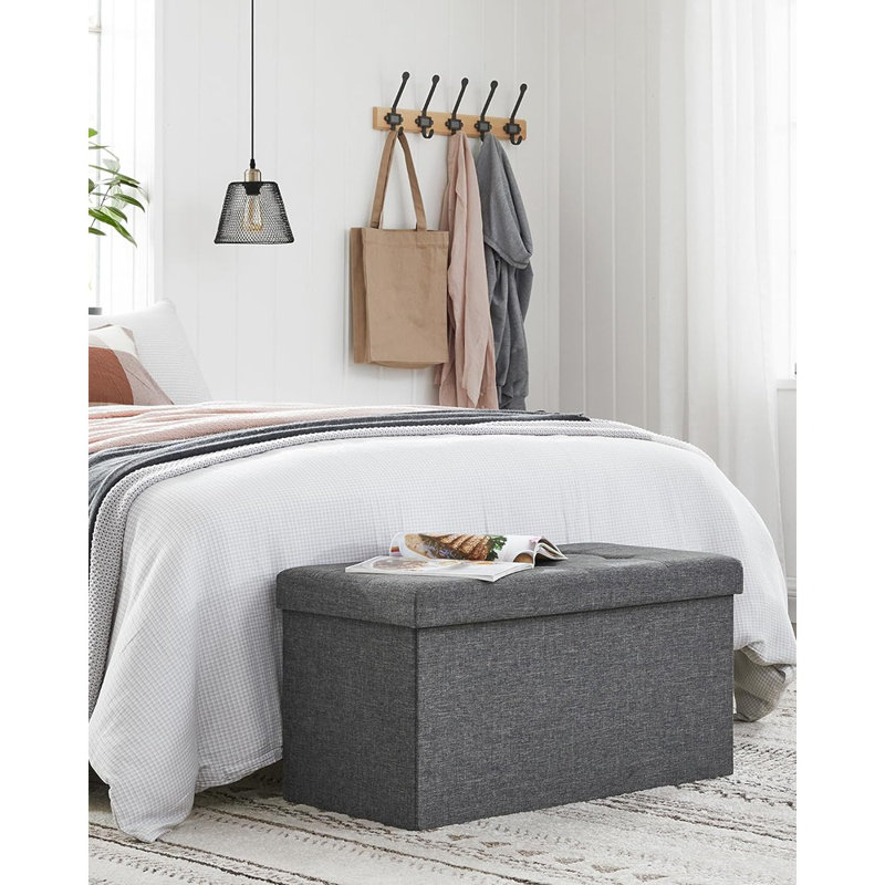 Ebern Designs Folding Storage Ottoman Bench, Foot Rest Stool, Storage Chest, 30 Inch, Dark Grey Ulsf47k