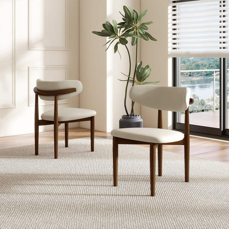 Ensemble de 2 chaises de salle à manger Mid-Century modernes en bois, Beige, Noyer clair