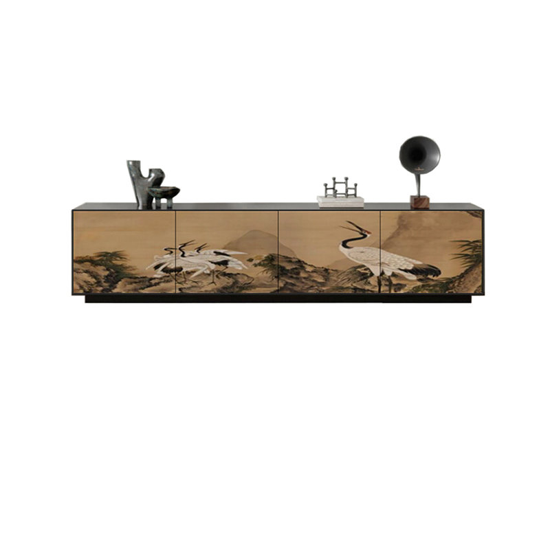 Meuble télé en bois de pin durable, Noir / multicolore, 70.86"