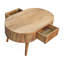 Table basse à rayures en bois, 2 tiroirs, pieds nordiques, brun clair