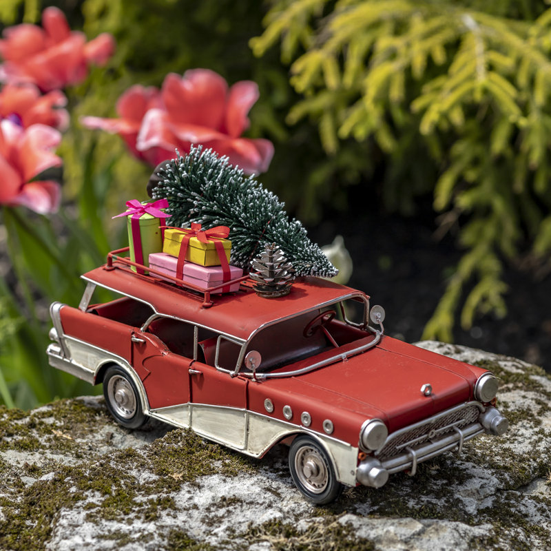 Wagon avec arbre de Noël et cadeaux, Rouge