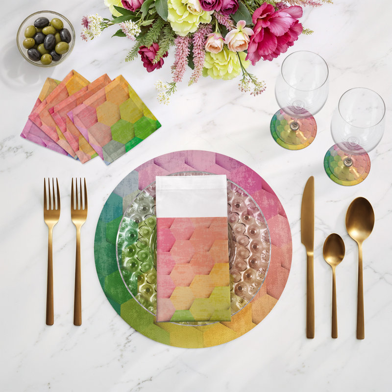 Hex Pebble 16" Vinyl Placemat, Yellow/Green/Purple