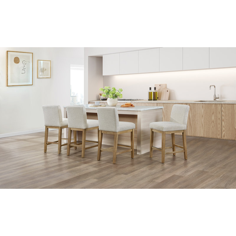 18'' Wide Upholstered Square Seat Rubber Wood Low Back Counter Height Bar Stools, 4
