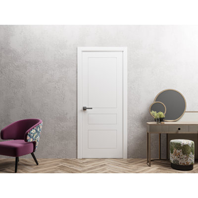Porte intérieure française pleine 30 po x 80 po Mela 0733, peinte en blanc, panneau simple, cadre standard, poignée, salle de bain, chambre, portes modernes
