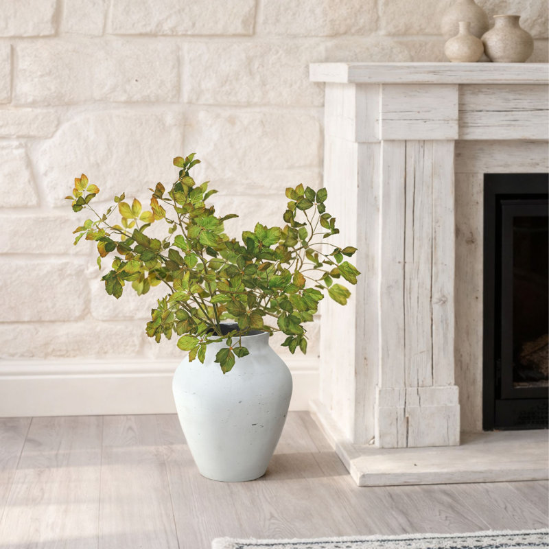 Antique White with Gray Accents Cement Vase, 15.75" Tall, Decorative Accent, 15.75" H x 12.8" Diameter
