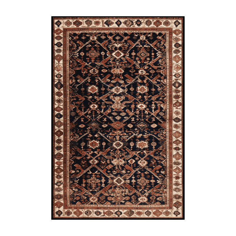 Machine Washable Persian Brown Area Rug, Rectangle 4' x 6'