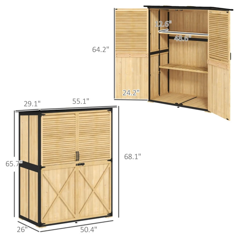 Remises modernes avec rangement, tablettes réglables en acier et bois pour la maison de jardin