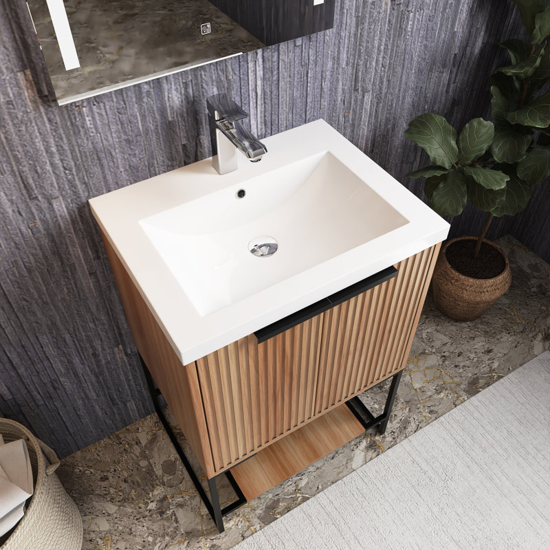 Ensemble de meuble-lavabo autoportant avec comptoir 24 po Selliah, Érable, Noir