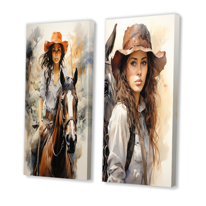 «Cowgirl Trailblazing Spirit», 2 pièces sur toile, Toile tendue, H 32 po x l 32 po