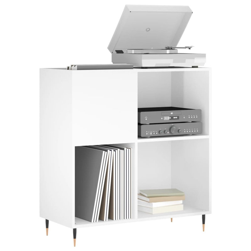 Record Cabinet 84.5 x 38 x 89 cm Engineered Wood, High Gloss White