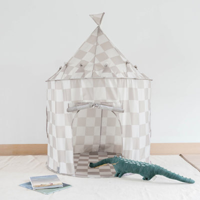 3 Sprouts Kids Play Tent Playhouse Castle With Recycled Fabric For Indoor And Outdoor Games In Checkerboard Beige