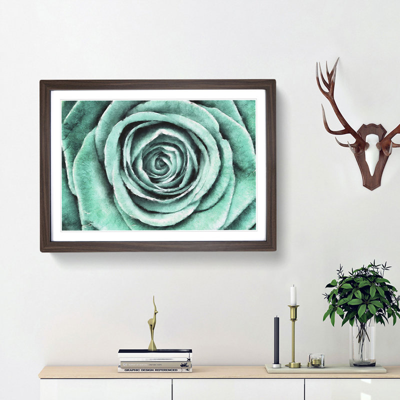Mint Green Rose - Framed Print, Walnut Framed, 45cm H x 63cm W x 2cm D