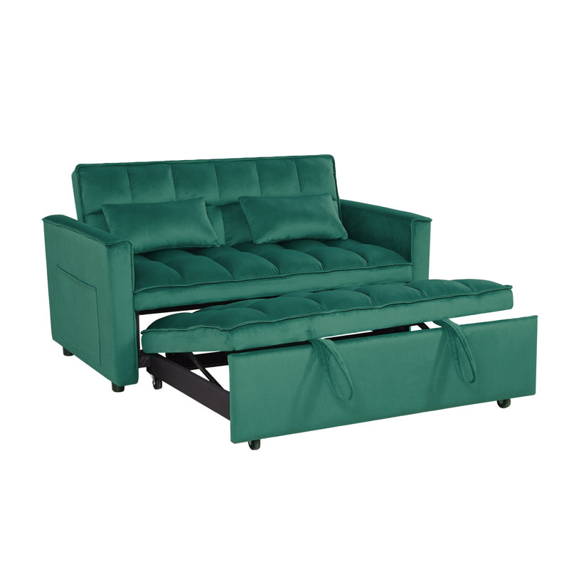 Canapé-lit moderne à 2 places coulissant, causeuse en velours de 54 po avec fonction pour lit double convertible, vert