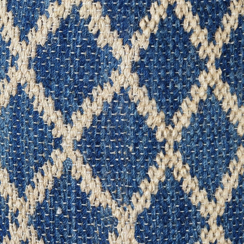 Classic Blue and Natural Woven Jute Round Pouf