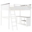 Grand lit mezzanine avec bureau, tablettes de rangement et station de charge USB, blanc, conception peu encombrante
