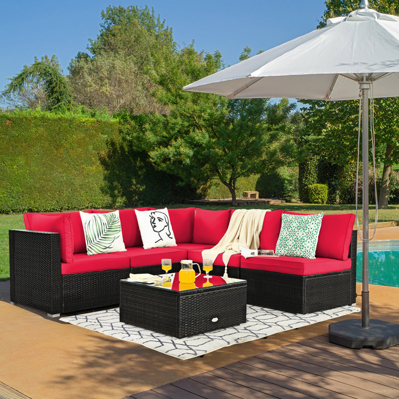 5 - Person Patio Conversation Set with Cushions, Red