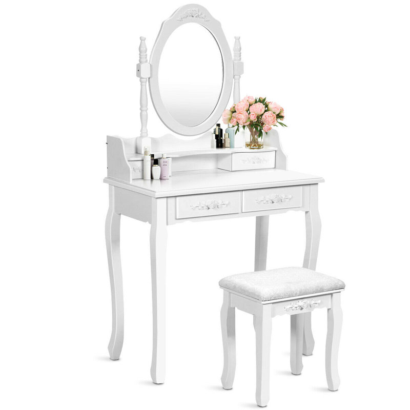 Dressing Table with Mirror, White