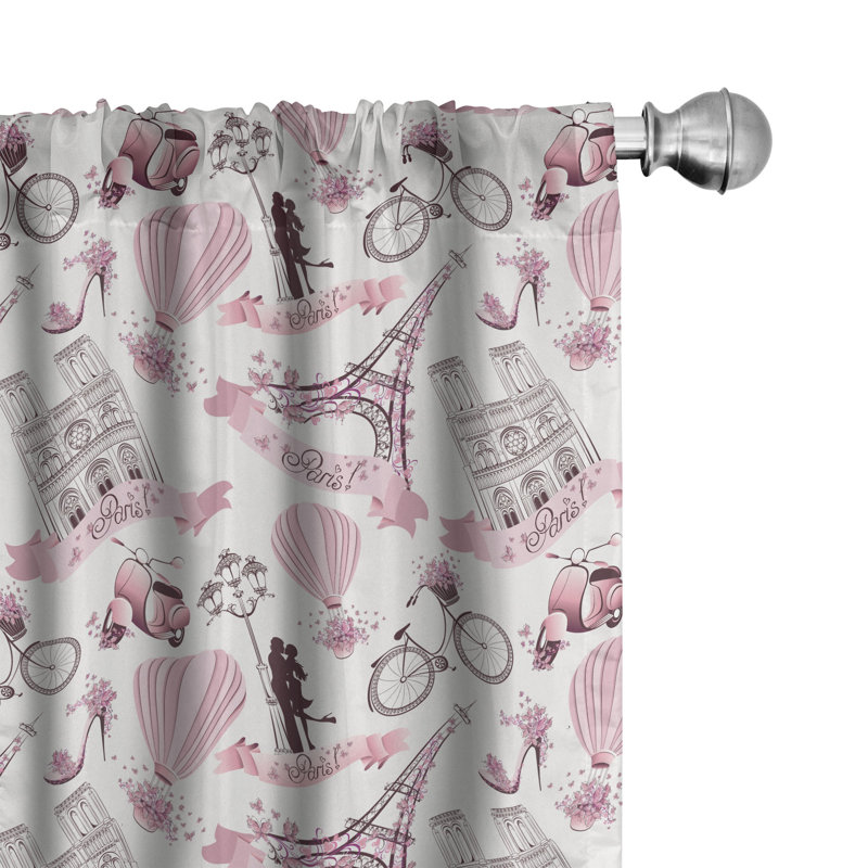 Rideaux 4 panneaux East Urban Home Eiffel Tower, Paris lune de miel, rose pâle / blanc, L 28 po x L 63 po