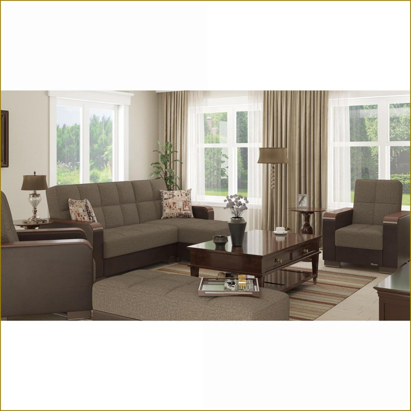 Repose-pieds convertible avec rangement - moderne pour studio, dortoir, salon | Noyer brun | Garniture en bois, Chenille brun