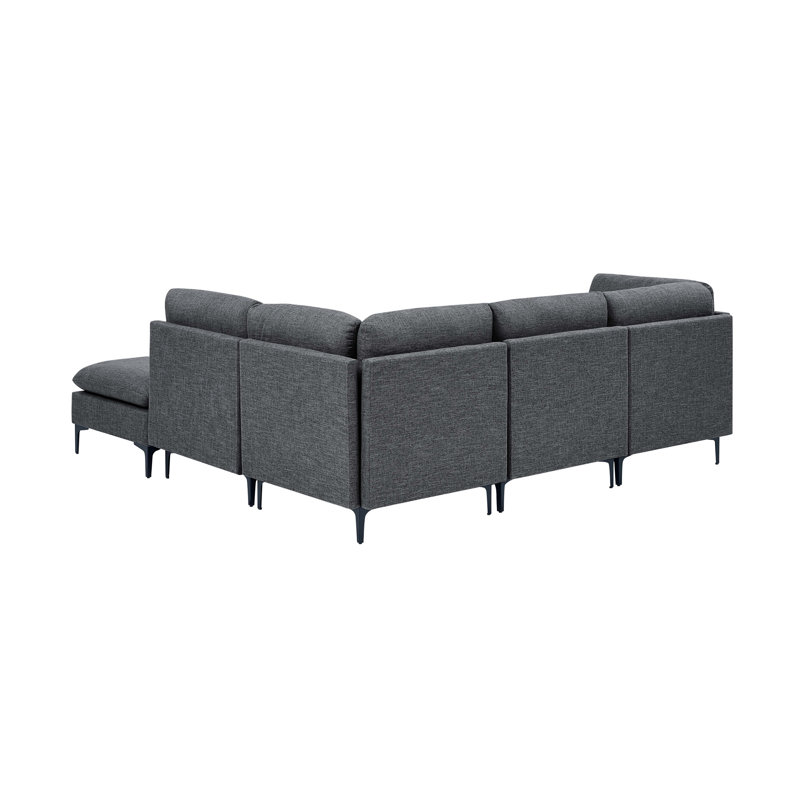Canapé modulaire en lin rembourré avec pieds en métal, Dark Grey, 35" H x 93.5" W x 91" D, Left Hand Facing