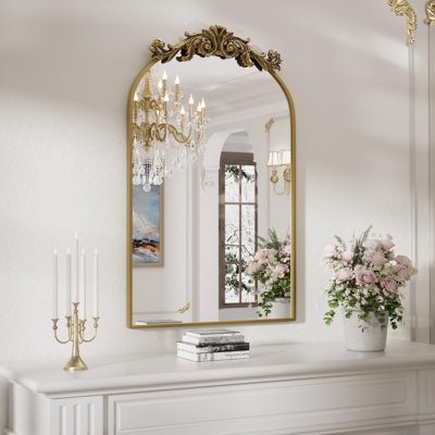 Arched Bathroom Wall-Mounted Antique Mirror, Metal Baroque Wall Mirror , Vintage Mirror for Bathroom, Entryway, Living Room