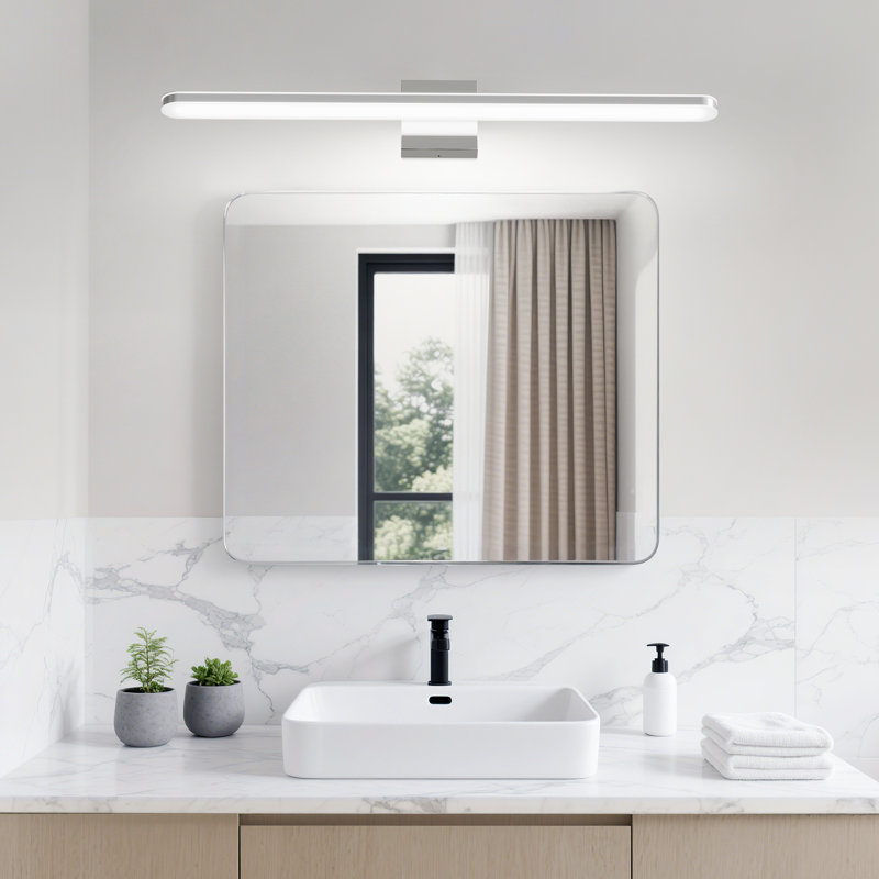  Barre d'éclairage de salle de bain 32 po à DEL à intensité variable, chrome moderne avec abat-jour en acrylique au-dessus d'un miroir pour les espaces de salle de bain, de chambre à coucher ou de meuble-lavabo