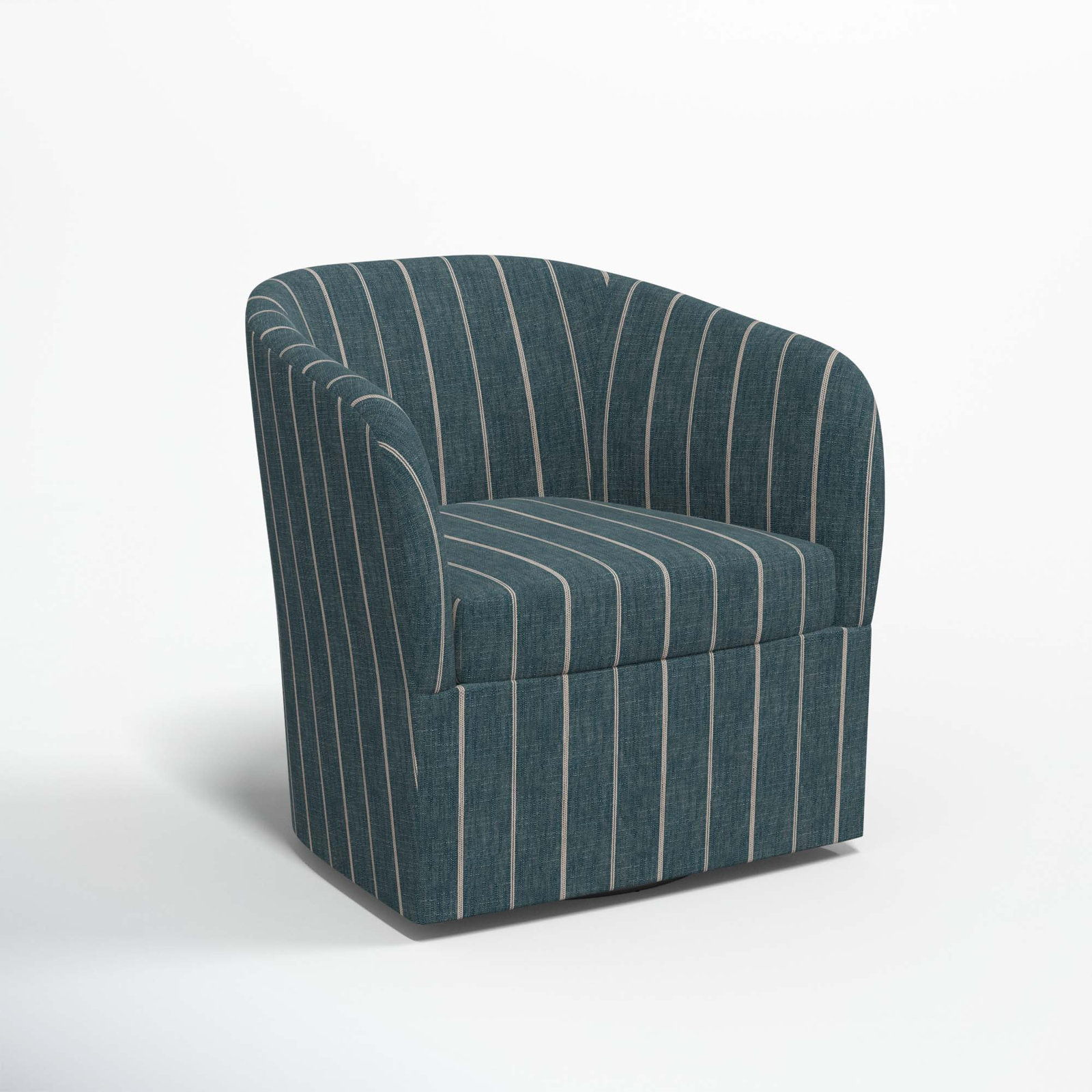 Lesia Upholstered Swivel Barrel Chair, Fritz Indigo Stripe